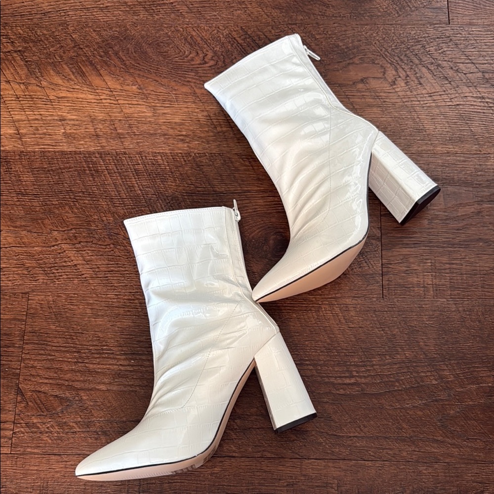 White Faux Leather Booties Size 8.5